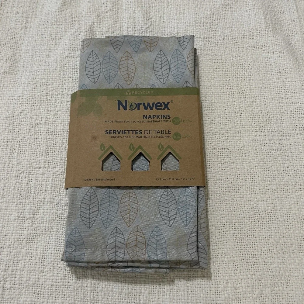Norwex Cloth Napkins Leaf‎ Print set of 4 NEW